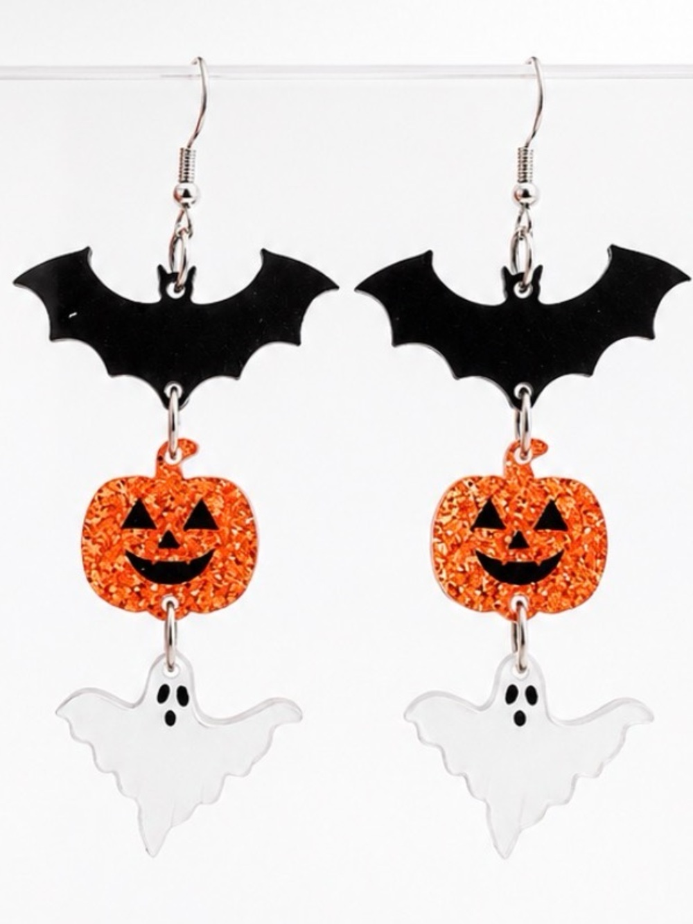 BUY NOW- Acrylic Bat, Pumpkin & Ghost Earrings